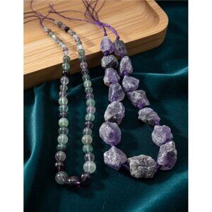 Fluorite Bead Necklace & Rough Amethyst Nugget Necklace Lot DIY Repair